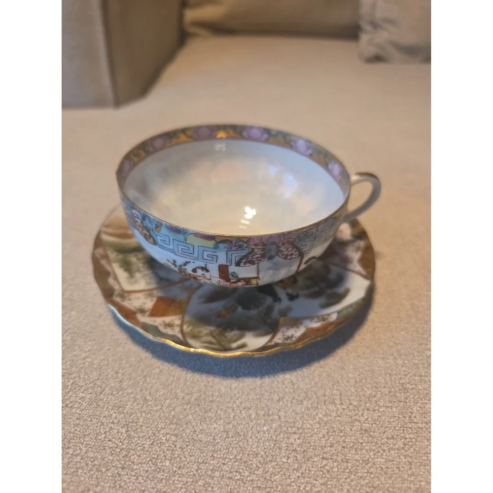Vintage Chinese Famille Rose Eggshell Porcelain Tea Cup & Saucer Set Qianlong